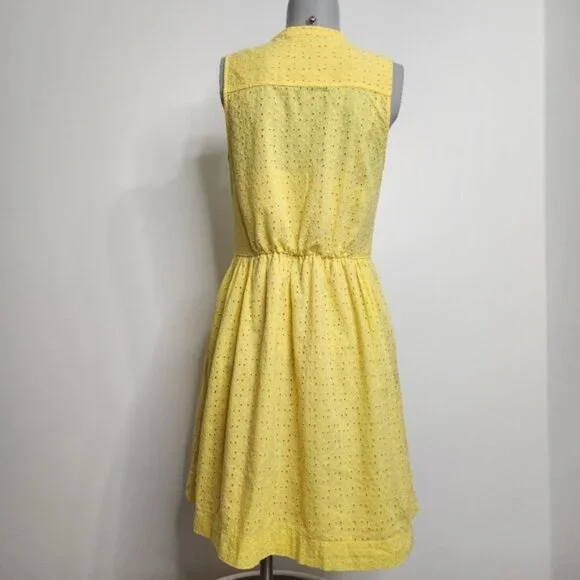 SOLD π J. Crew Yellow Eyelet Sleeveless Fit and Flair Shirtdress Size 4 - Picture 6 of 16